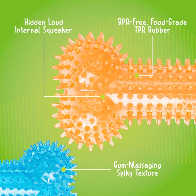 Gnawsome Dog Toys - 6.5â€ Spiky Squeaker Bone - Medium - Dental & Gum Wellness - Stimulating Fun - Hidden Squeaker - Durable for Heavy Chewers - 100% BPA-Free - Assorted Colors - Image 5